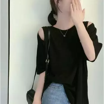 Женская футболка без бретелек с короткими рукавами, летняя повседневная женская футболка большого размера с круглым вырезом M