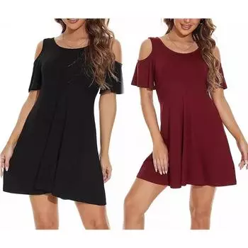 Женская футболка без бретелек с круглым вырезом и коротким рукавом, летние однотонные повседневные модные платья L чёрный