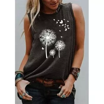 Женская футболка без рукавов с 3D-принтом одуванчиков, Y2K уличная мода, оверсайз жилет с круглым вырезом, с открытыми плечами, праздничная футболка, новая 2XL