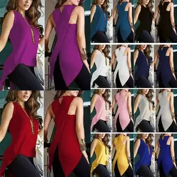 Женская футболка без рукавов с крестообразным вырезом и дышащей верхней блузкой с круглым вырезом XXL жёлтый