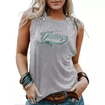 Женская футболка без рукавов с принтом букв, повседневный топ с круглым вырезом для весны и лета S