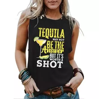 Женская футболка без рукавов с принтом букв, повседневный топ с круглым вырезом для весны и лета S