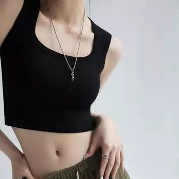 Женская футболка без рукавов с U-образным вырезом, женская футболка, уличный жилет, топ S чёрный