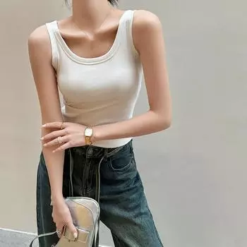 Женская футболка без рукавов с U-образным вырезом, женская футболка, уличный жилет, топ S чёрный