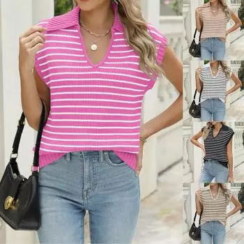 Женская футболка без рукавов с V-образным вырезом, короткая, повседневная и универсальная, трикотажный топ L бежевый