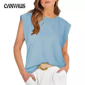 Женская футболка без рукавов весна-лето с закрытым вращающимся рукавом, свободный однотонный топ-майка S чёрный