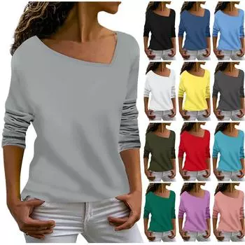 Женская футболка, блузка, модная повседневная однотонная футболка с v-образным вырезом и длинными рукавами S чёрный