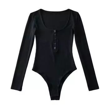Женская футболка-боди с квадратным вырезом и длинными рукавами, с высокой талией, облегающая, на эластичной нити, однобортная, с низким вырезом, модная, модная футболка-боди Black M