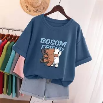 Женская футболка больших размеров из 100% хлопка L-5XL футболка с коротким рукавом женский топ 2023 летняя однотонная футболка с круглым вырезом футболки большого размера L белый