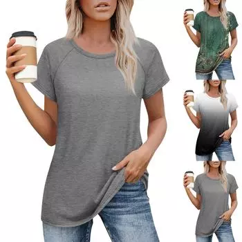 Женская футболка больших размеров, летняя, с круглым вырезом и короткими рукавами, базовый свободный топ с принтом L чёрный