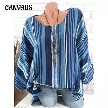 Женская футболка больших размеров, модный пуловер в полоску, свободный топ с глубокими рукавами S зелёный