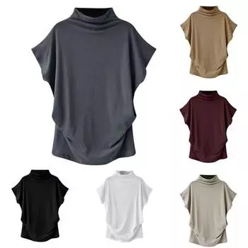 Женская футболка больших размеров, однотонная футболка с высоким воротом и коротким рукавом, свободный топ XXXXL вино красного