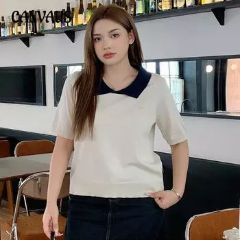 Женская футболка больших размеров, разноцветные топы в студенческом стиле, летняя свободная вязаная футболка с короткими рукавами XL абрикосовый