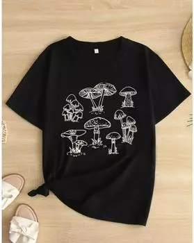 Женская футболка больших размеров с графическим принтом — повседневный топ с короткими рукавами, весна и лето 1XL чёрный