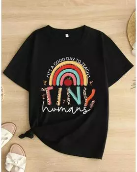 Женская футболка больших размеров с графическим принтом — повседневный топ с короткими рукавами, весна и лето 1XL чёрный