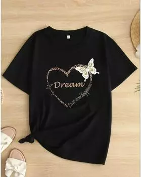 Женская футболка больших размеров с графическим принтом — повседневный топ с короткими рукавами, весна и лето 1XL чёрный