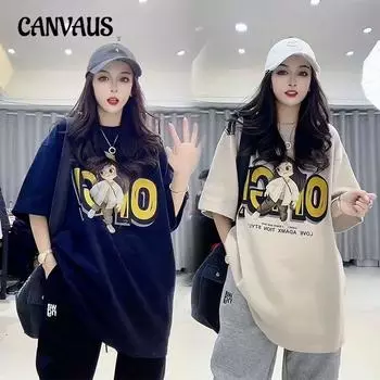 Женская футболка больших размеров с коротким рукавом, свободная, средней длины, с новым иностранным принтом и круглым вырезом L чёрный