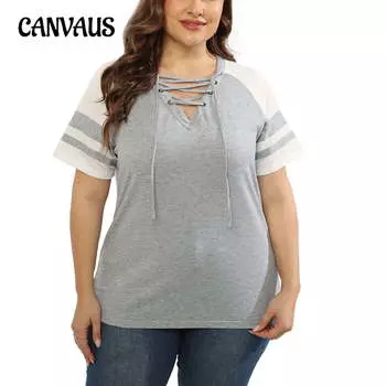 Женская футболка больших размеров с короткими рукавами и V-образным вырезом в стиле пэчворк XL чёрный