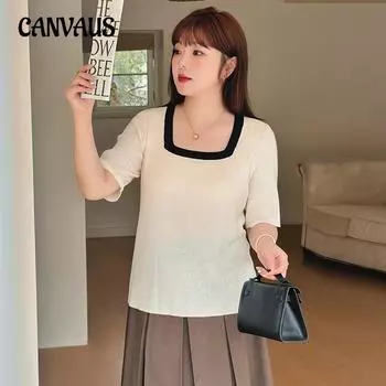 Женская футболка больших размеров с квадратным вырезом и короткими рукавами, женская весенне-летняя свободная трикотажная одежда XL чёрный