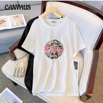 Женская футболка больших размеров с национальным ветровым принтом и короткими рукавами, свободные тонкие летние топы 2XL чёрный