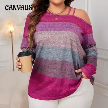 Женская футболка больших размеров с открытыми плечами, свободная, с длинными рукавами, новая, с диагональным воротником, цветная 1XL розовый