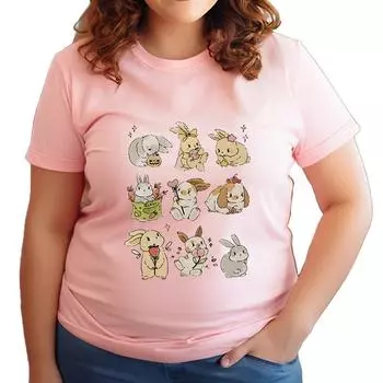 Женская футболка больших размеров с забавным кроликом, футболка с изображением кролика, классические топы с кроликом большого размера, модные футболки с короткими рукавами S белый