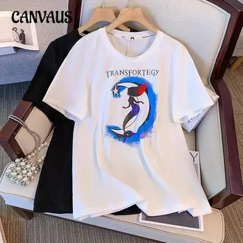 Женская футболка больших размеров, топы с короткими рукавами, хлопковая рубашка премиум-класса, летняя футболка 2XL чёрный