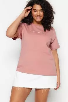 Женская футболка больших размеров, трикотажная футболка из 100% хлопка с круглым вырезом Dusty Rose