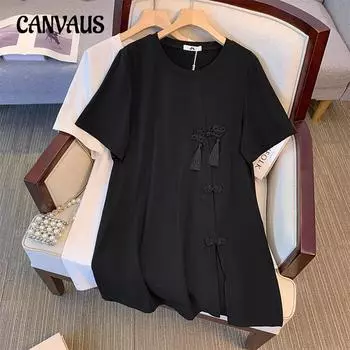 Женская футболка больших размеров, винтажная длинная футболка, топы с короткими рукавами, летние 2XL чёрный