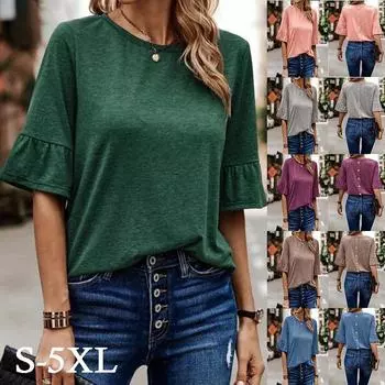 Женская футболка большого размера, летние повседневные футболки с короткими рукавами, большие размеры S-5XL S фиолетовый