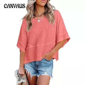 Женская футболка большого размера, новая, однотонная, с расклешенными рукавами, повседневная, свободная S чёрный