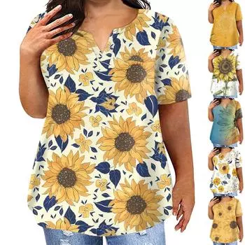 Женская футболка большого размера, повседневная однотонная футболка с v-образным вырезом и короткими рукавами, карманный топ L золотой