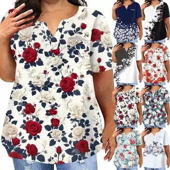 Женская футболка большого размера, повседневный топ с карманами и V-образным вырезом с короткими рукавами L чёрный