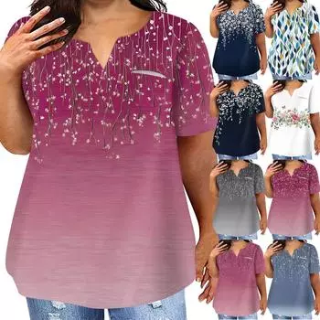 Женская футболка большого размера, повседневный топ с карманами и V-образным вырезом с короткими рукавами XXXL