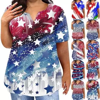 Женская футболка большого размера, повседневный топ с карманами и V-образным вырезом с короткими рукавами L синий