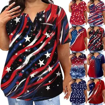 Женская футболка большого размера, повседневный топ с карманами и V-образным вырезом с короткими рукавами XXL синий