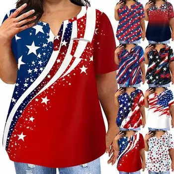 Женская футболка большого размера, повседневный топ с карманами и V-образным вырезом с короткими рукавами XL красный