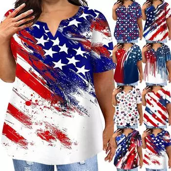 Женская футболка большого размера, повседневный топ с карманами и V-образным вырезом с короткими рукавами L синий