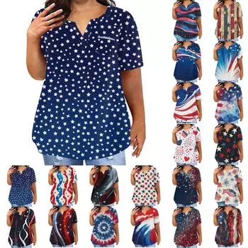 Женская футболка большого размера, повседневный топ с карманами и V-образным вырезом с короткими рукавами XXXL красный