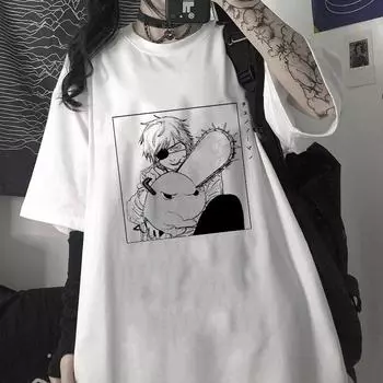 Женская футболка большого размера с бензопилой, женские футболки с эстетическим рисунком, футболки с короткими рукавами, Harajuku Kawaii XS