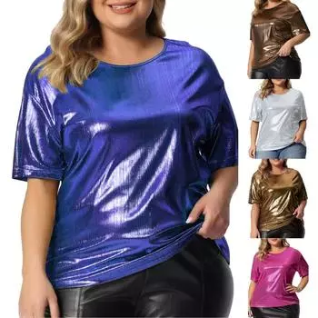 Женская футболка большого размера с круглым вырезом, однотонная, золотистого цвета, с короткими рукавами XL