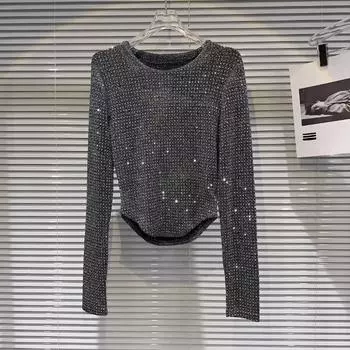 Женская футболка большого размера с круглым вырезом и длинными рукавами, весна-осень, тонкая, удобная, дышащая, с низом 3XL