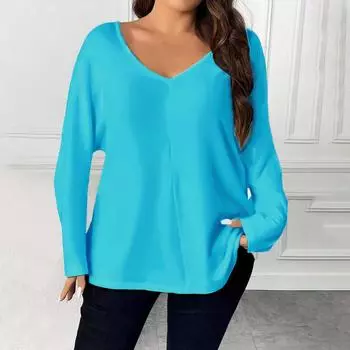 Женская футболка большого размера с V-образным вырезом и рукавами XXL синий