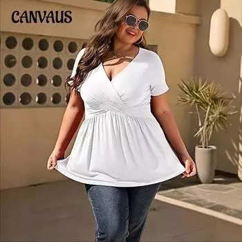 Женская футболка большого размера весна-лето с V-образным вырезом XL чёрный