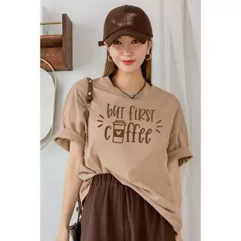 Женская футболка But First Coffee Camel Oversize Salas Boyfriend