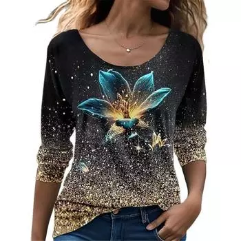 Женская футболка Butterfly Love Element Holiday Weekend 3D Printing Daily Weekend Long Sleeves Casual Loose O-Neck T Shirts Female M