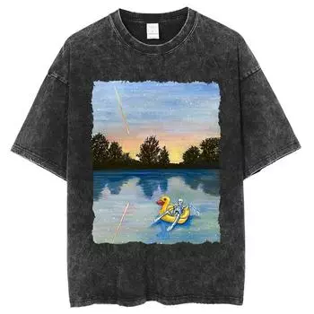 Женская футболка Campus Casual Парная футболка Высокое качество Имитация денима Круглый вырез Эстетичный принт с пейзажем S