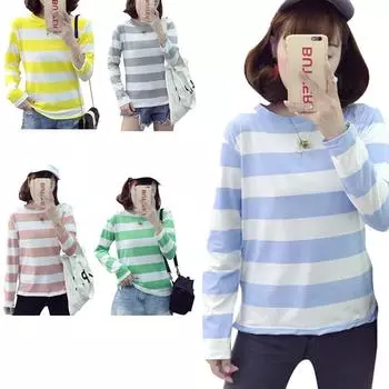 Женская футболка Candy Colorautumn, полосатая женская футболка с длинными рукавами, уютная футболка, зимние топы, модные футболки L