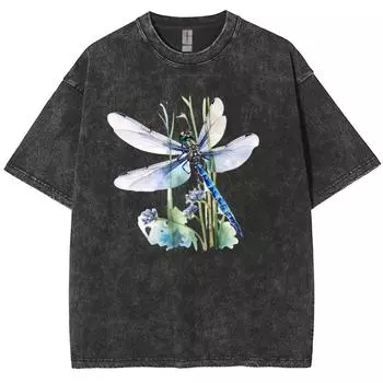Женская футболка черного цвета с принтом стрекозы, топ с круглым вырезом, Y2K, унисекс, забавная, повседневная, ретро, с коротким рукавом S