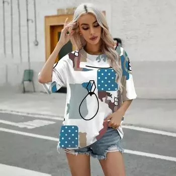 Женская футболка чистого белого цвета Футболка с художественным цветочным принтом Футболка с модным принтом Элегантная женская футболка с короткими рукавами S